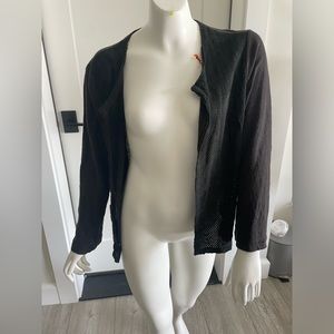 Majestic Filatures Paris linen and washable leather open front cardigan sz 4